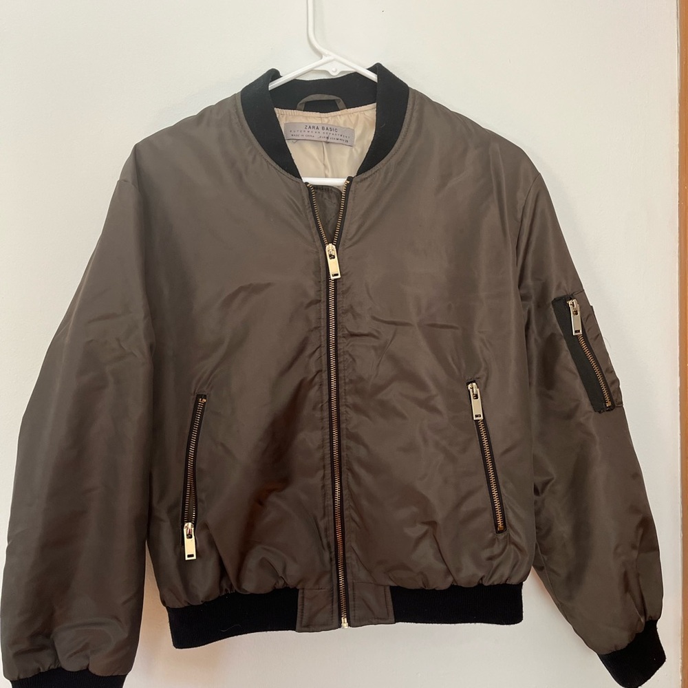 Zara Basic Dark Olive Green Jacket with Black Collar